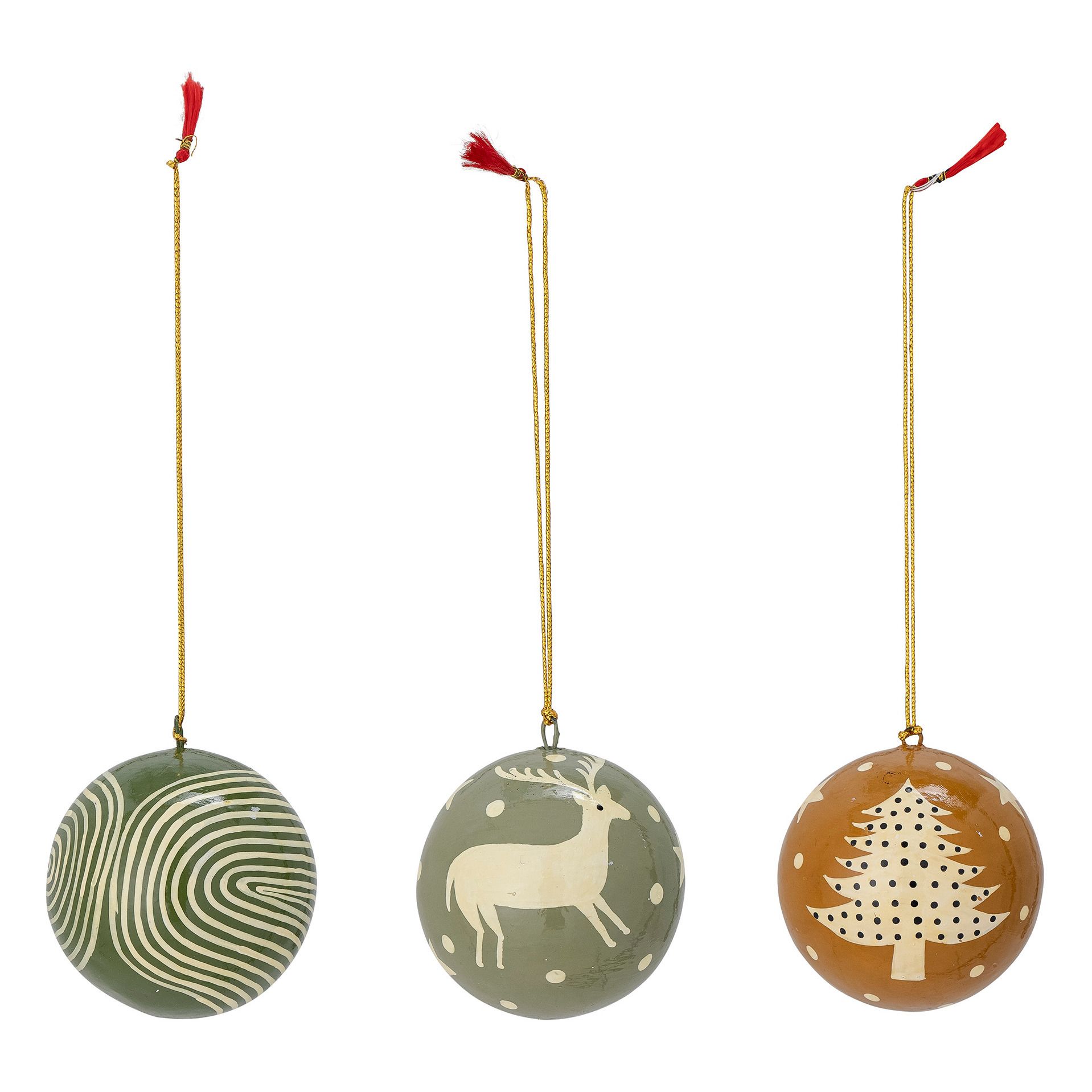 Mia PapierMâché Christmas Baubles Set of 3 Green Bloomingville