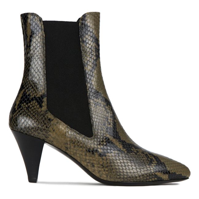 N°621 Python Print Leather Boots | Verde Kaki
