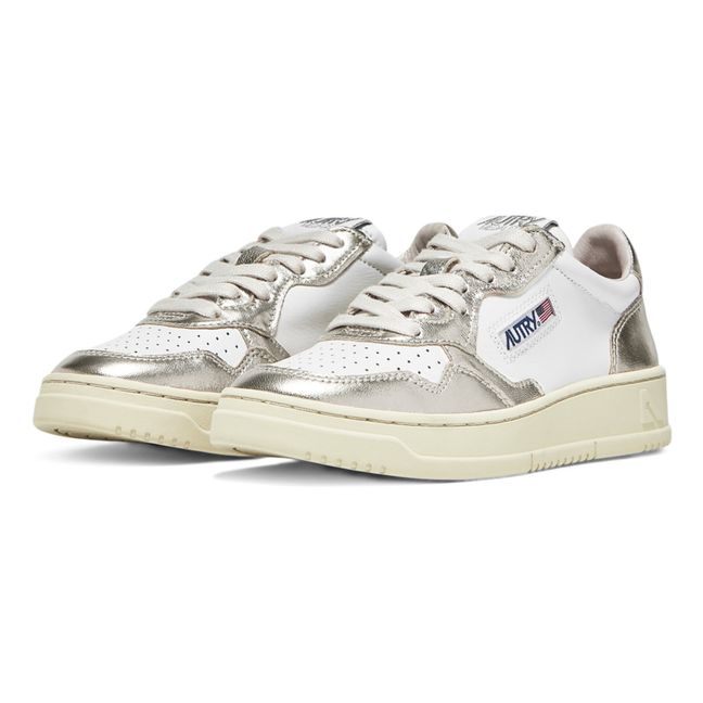 Medalist Low-Top Leather Two-Tone Metallic Sneakers | Gold