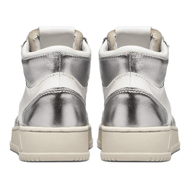 Medalist Mid-Top Two-Tone Metallic Leather Sneakers Argento