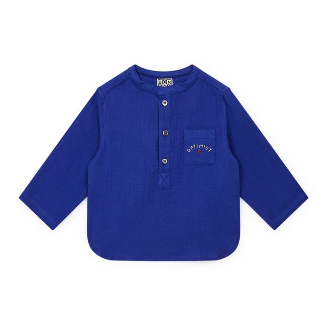 Matt Organic Cotton Muslin Kurta Shirt | Blue