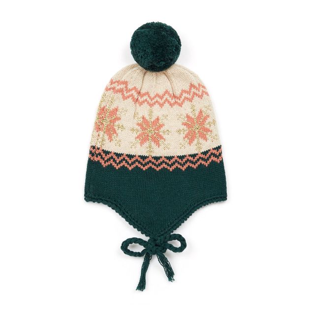 Peruvian Lurex Jacquard Beanie - Christmas Collection  | Verde Oscuro