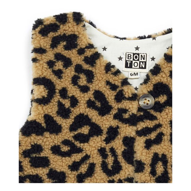 Beti Leopard Print Faux Fur Vest | Camel