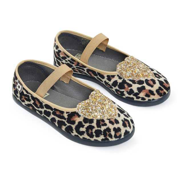 Zapatos de terciopelo y leopardo Sarra | Camel
