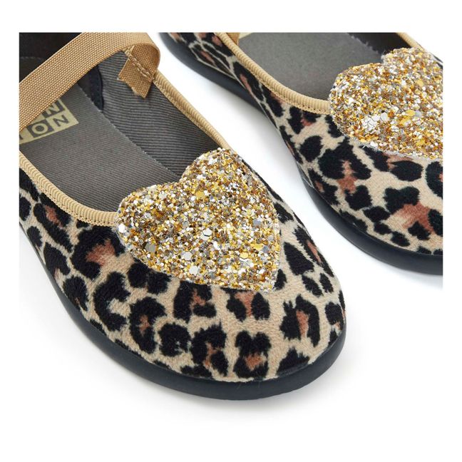 Pantofoline in velluto, leopardate, modello: Sarra | Camel