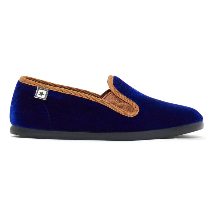 navy blue velvet slippers