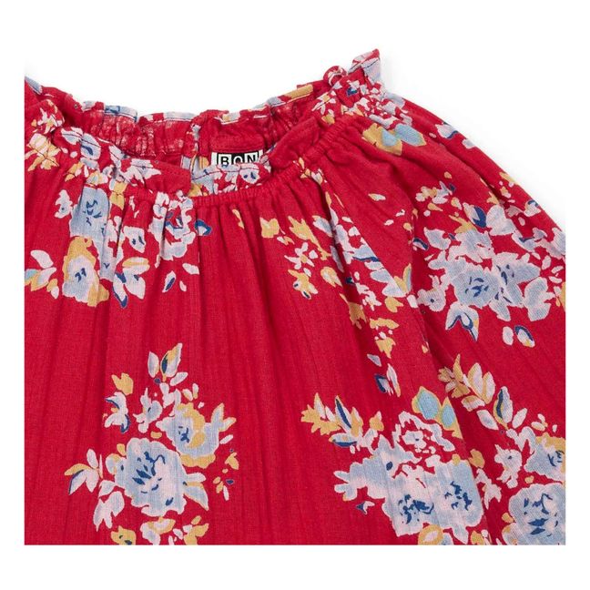 Carla Floral Cotton Muslin Blouse Red