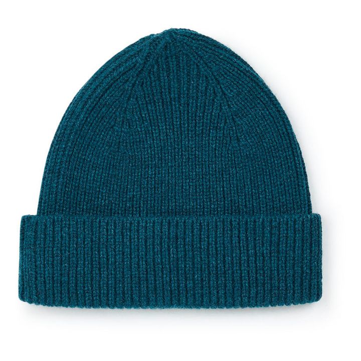 Ribbed Merino Wool Beanie | Peacock blue- Product image n°1