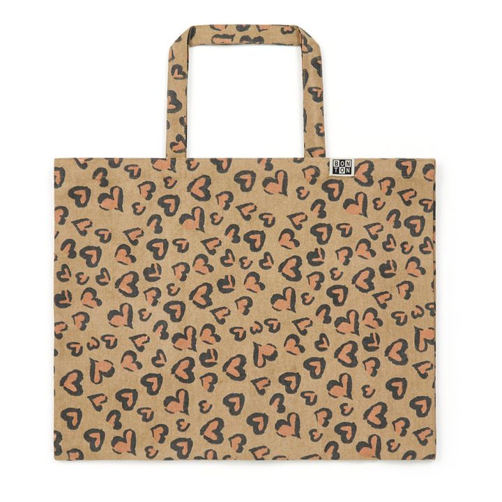 Leopard Heart Print Tote Bag | Camel- Product image n°2