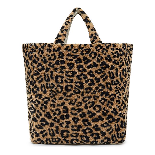 Leopard Print Faux Fur Shopping Bag | Camel