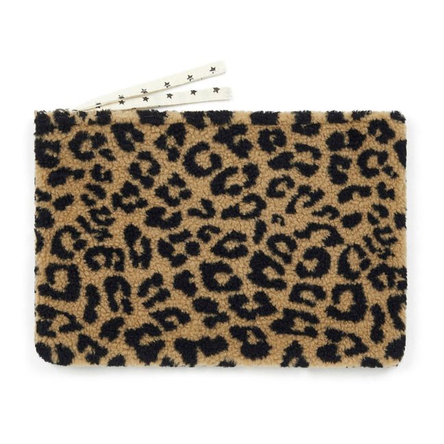 Leopard Print Faux Fur Pouch | Kamelbraun