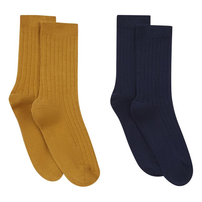 Honey & Navy Blue Organic Cotton Socks - Set of 2 | Azul Marino