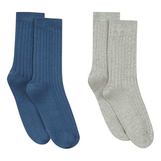 Vintage Blue & Heather Grey Organic Cotton Socks - Set of 2