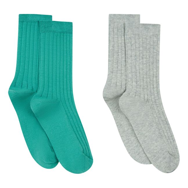 Lote de 2 calcetines de algodón orgánico de color salvia y gris brezo