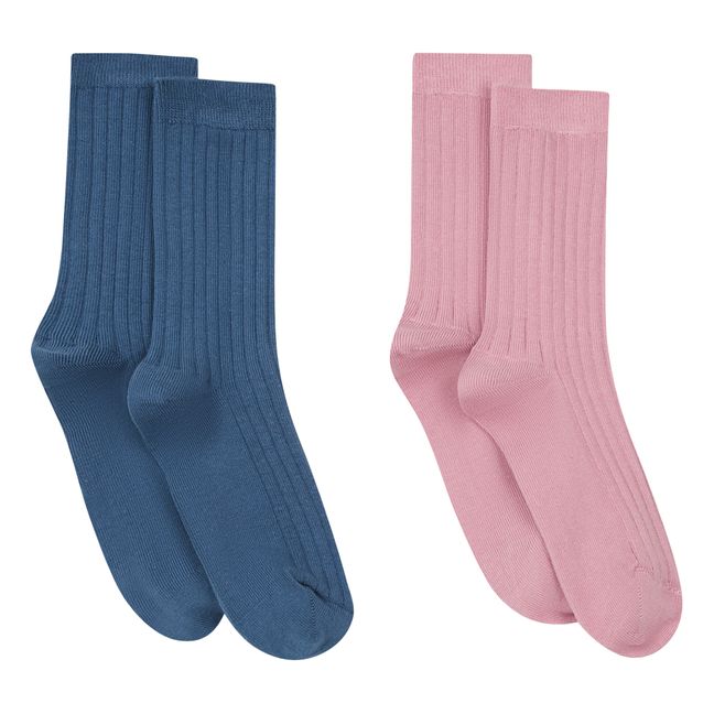 Vintage Blue & Old Pink Organic Cotton Socks - Set of 2