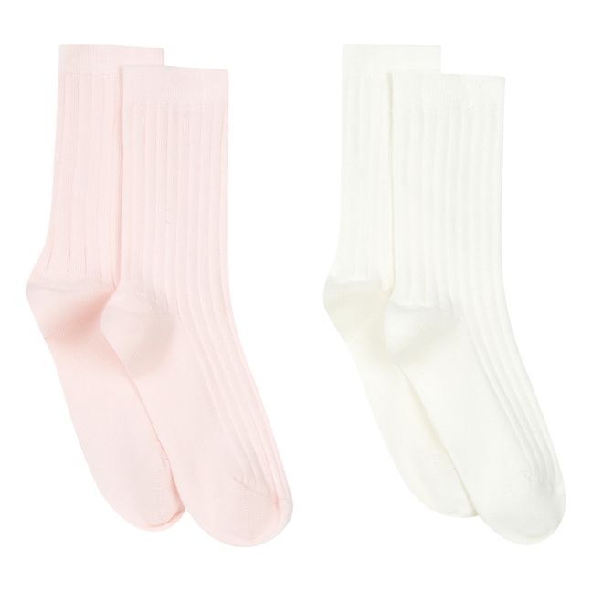 Lote de 2 calcetines de algodón ecológico rosa claro y blanco roto