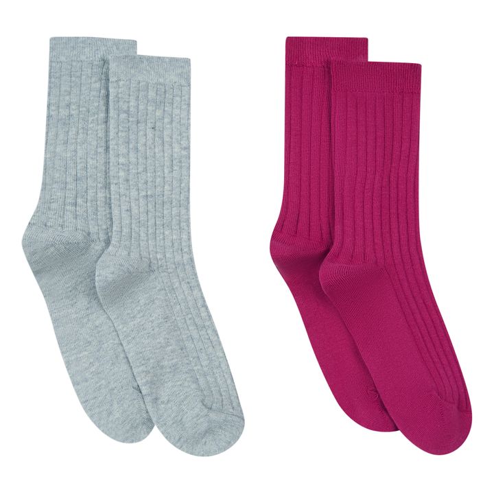 Heather Grey & Berry Organic Cotton Socks - Set of 2- Product image n°0