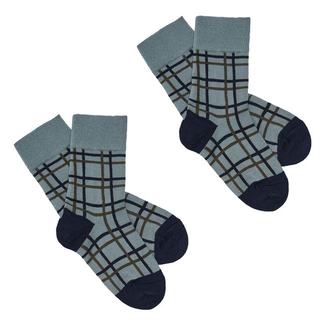 Checked Woollen Socks - Set of 2 Blau