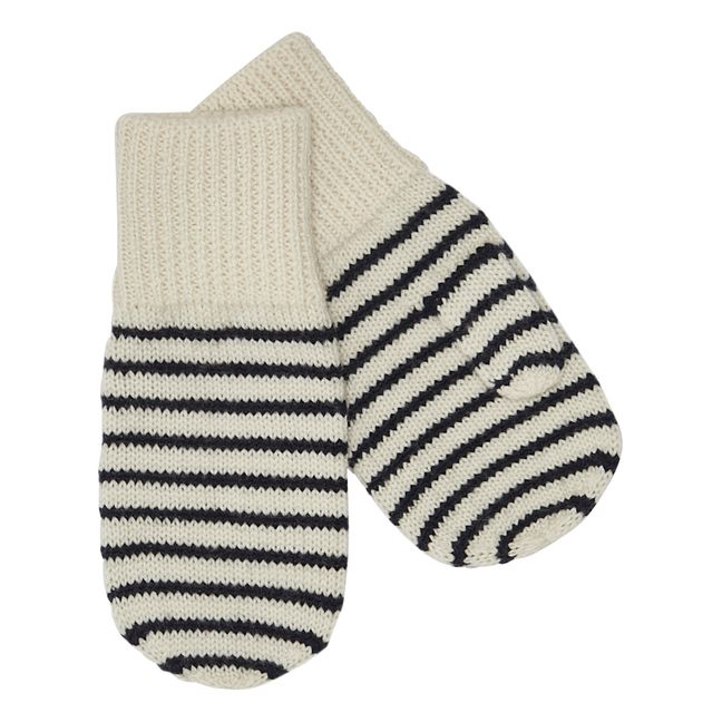 Striped Merino Wool Mittens | Navy blue