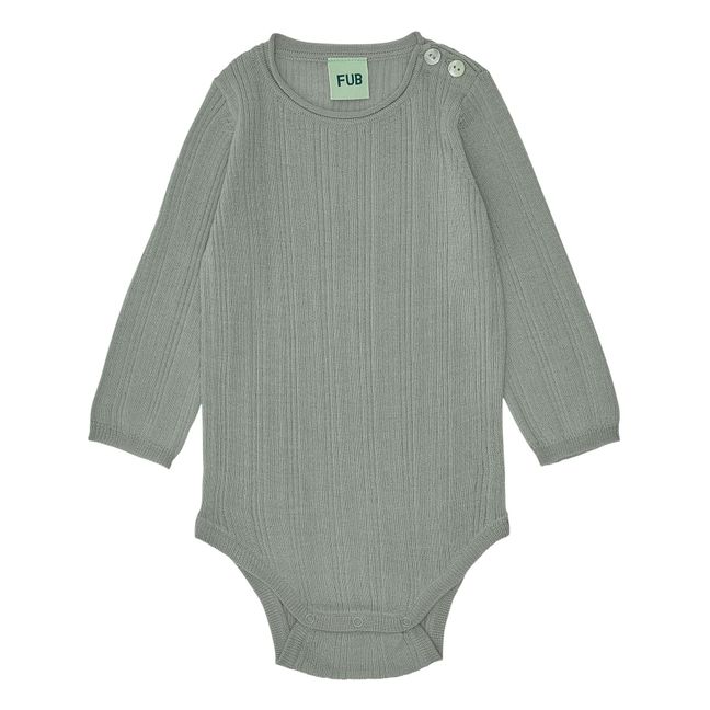Merino Wool Ribbed Baby Bodysuit Verde