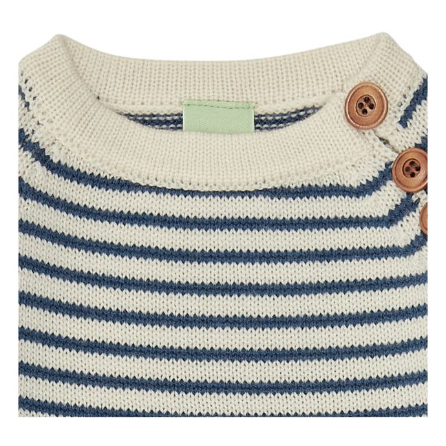 Merino Wool Button-Up Striped Jumper | Azul