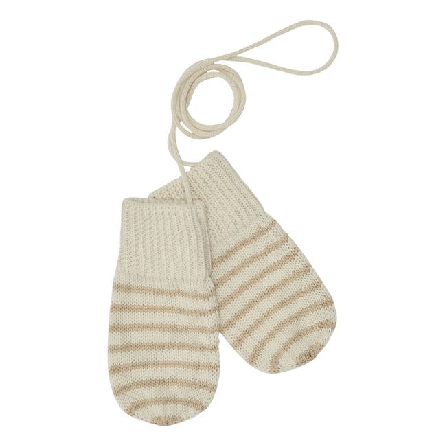 Merino Wool Striped Mittens | Beige
