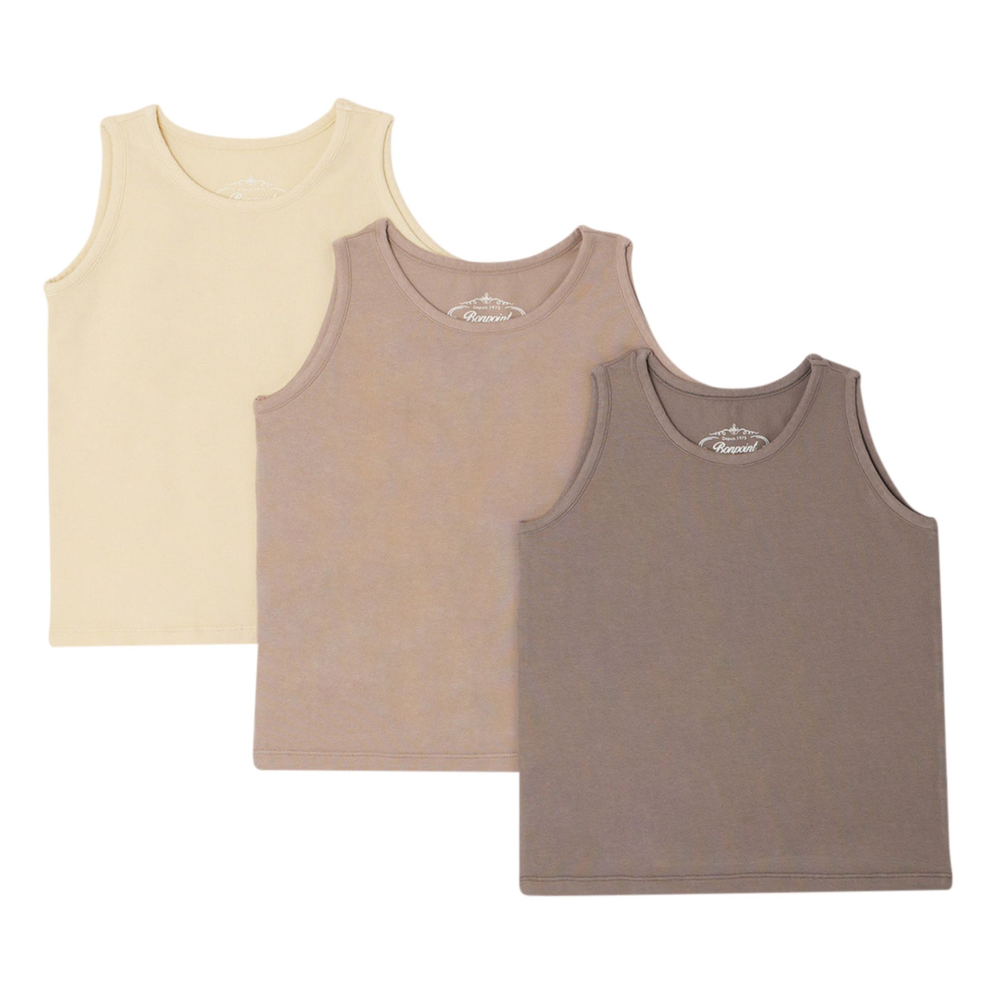 Set of 3 Athis Tank Tops | Taupe brown- Product image n°0