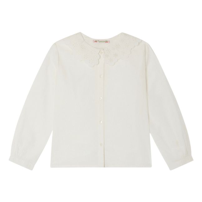 Blouse Col Brodé Brune | Blanc