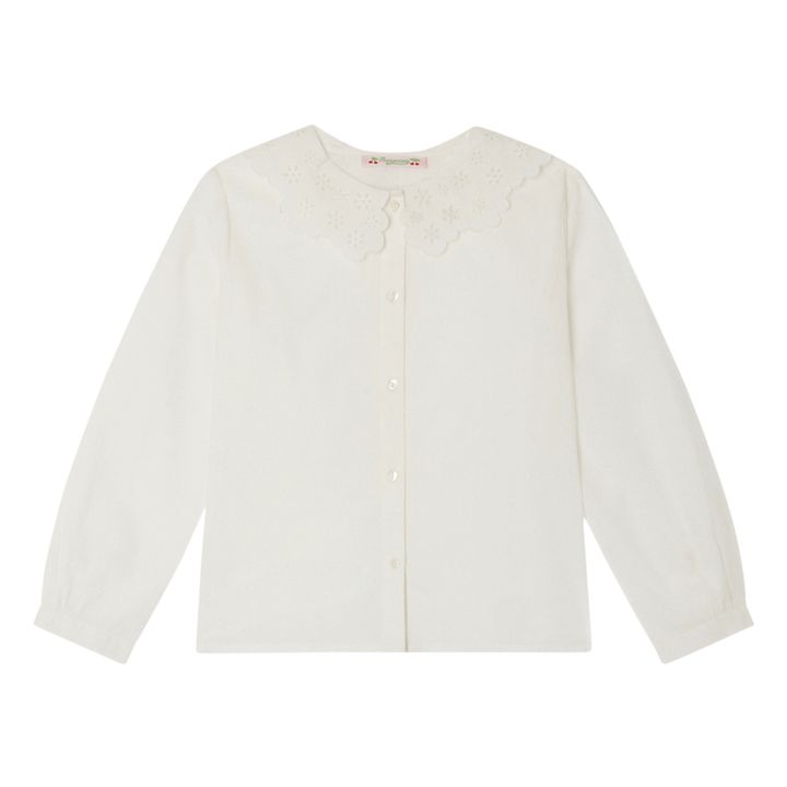 Brown Embroidered Collar Blouse | White- Product image n°0