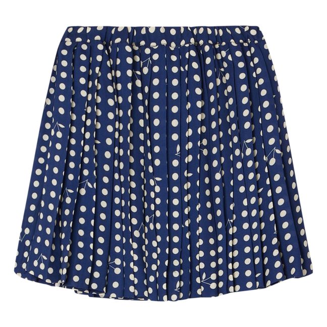 Dots and Cherries Pleated Skirt | Navy blue