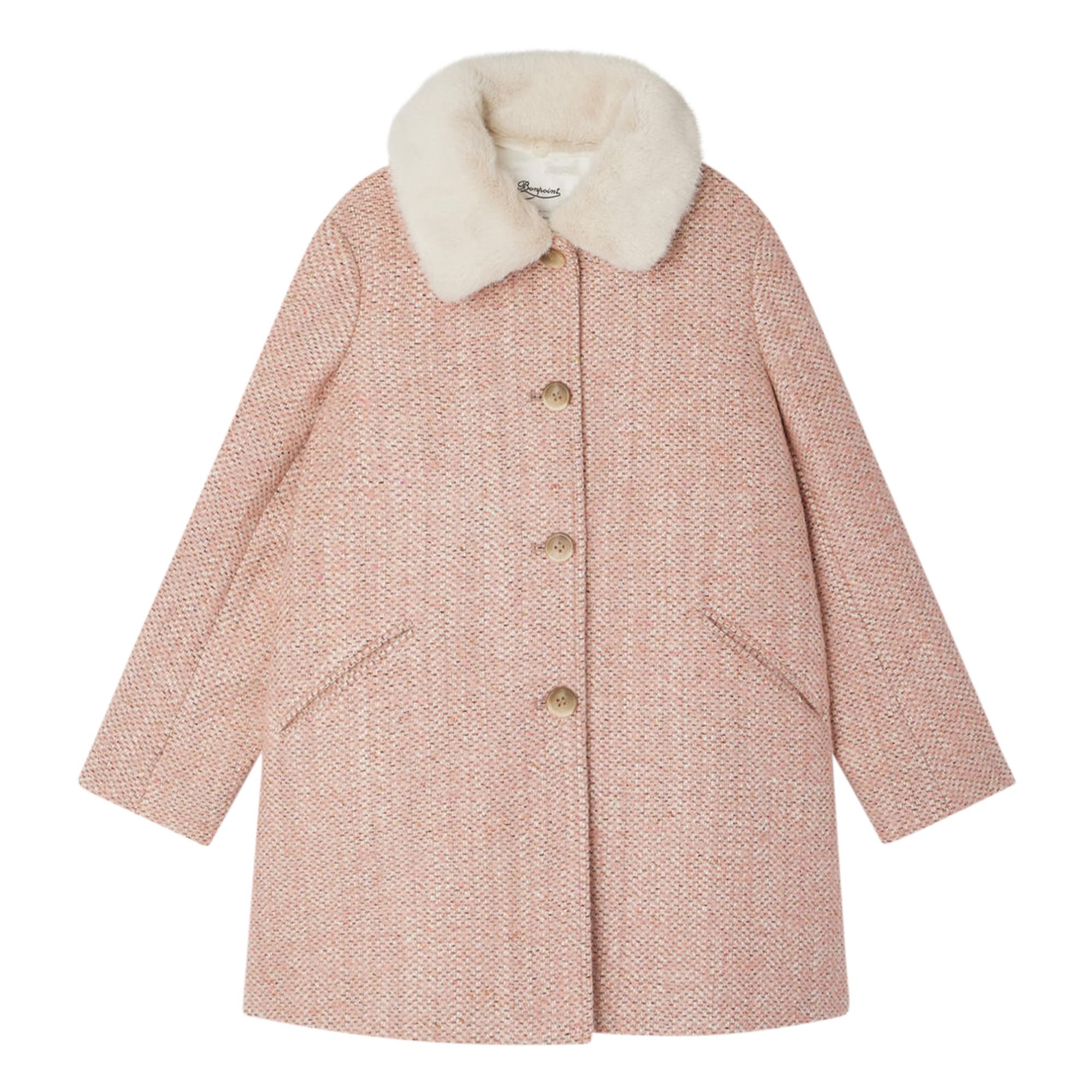 Temaggie Fur Collar Tweed Coat | Pale pink- Product image n°0