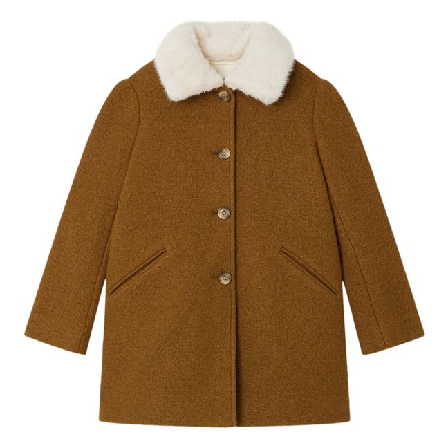 Temaggie Fur Collar Boiled Wool Coat | Kamelbraun