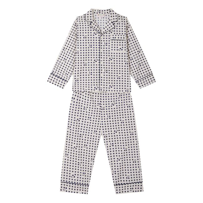 Pyjama Chemise + Pantalon Pois et Cerises Dormeur Bleu marine