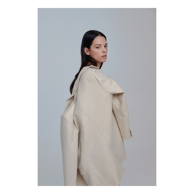 Textured Woollen Oversize Coat | Ecru