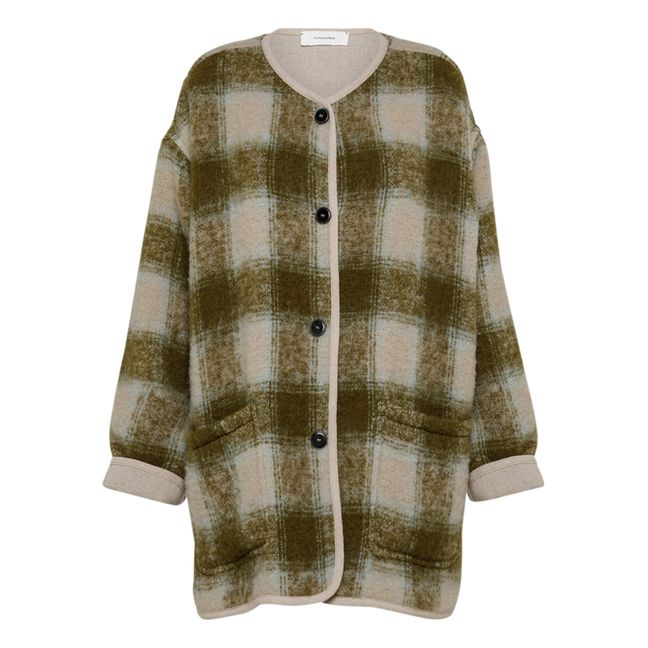 Checkered Woollen Coat | Khaki