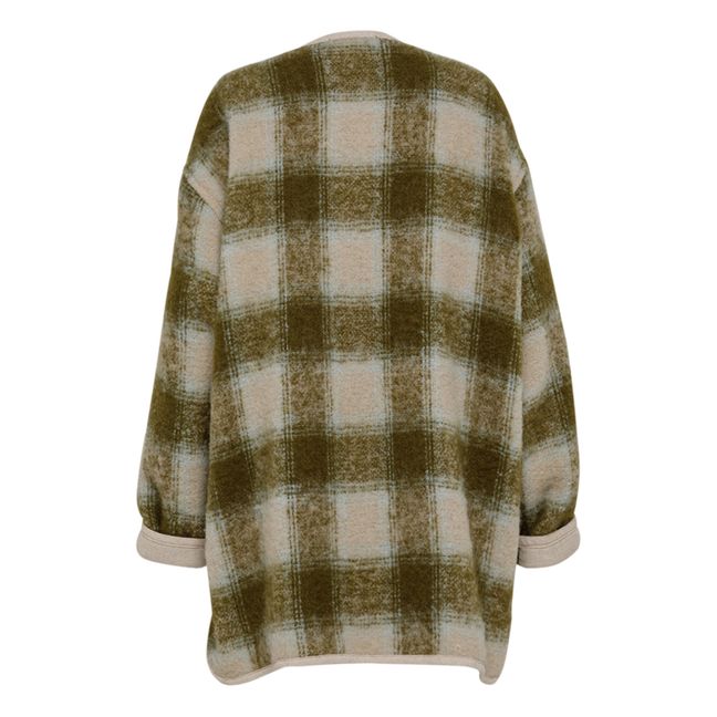 Checkered Woollen Coat | Khaki