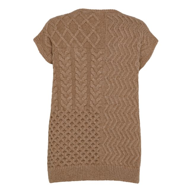 Woollen Cable Knit Sleeveless Vest | Camel