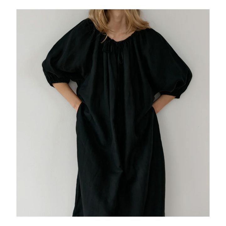 The Blousy Linen Dress | Nero- Immagine del prodotto n°2