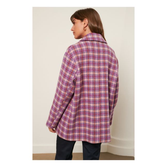 Imany Checked Woollen Coat | Purple