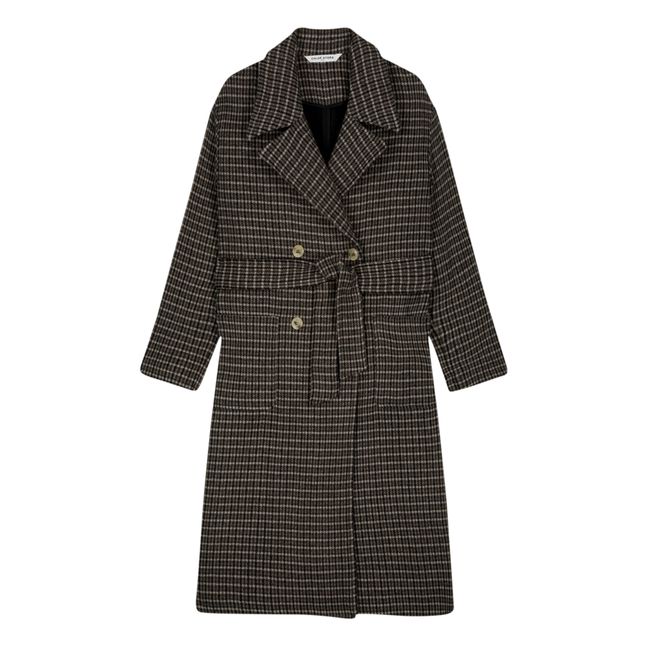 Galia Checked Woollen Coat | Khaki