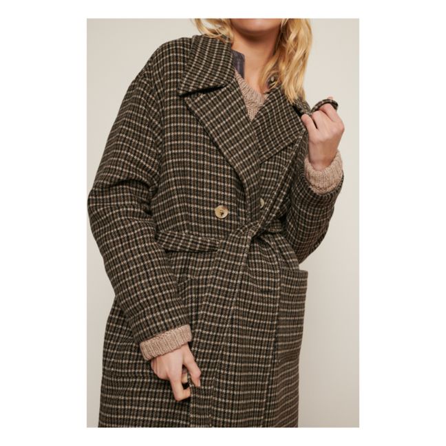 Galia Checked Woollen Coat Khaki