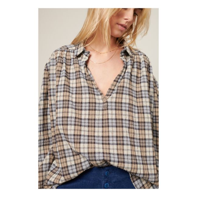 Ary Cotton Cheesecloth Checkered Blouse | Brown