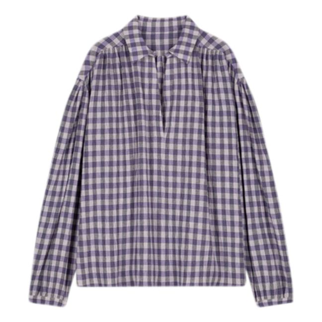 Ary Cotton Cheesecloth Checkered Blouse | Purple