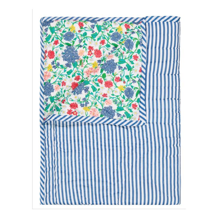 Plaid quilté réversible Kerzon flowers | Bleu- Image produit n°1