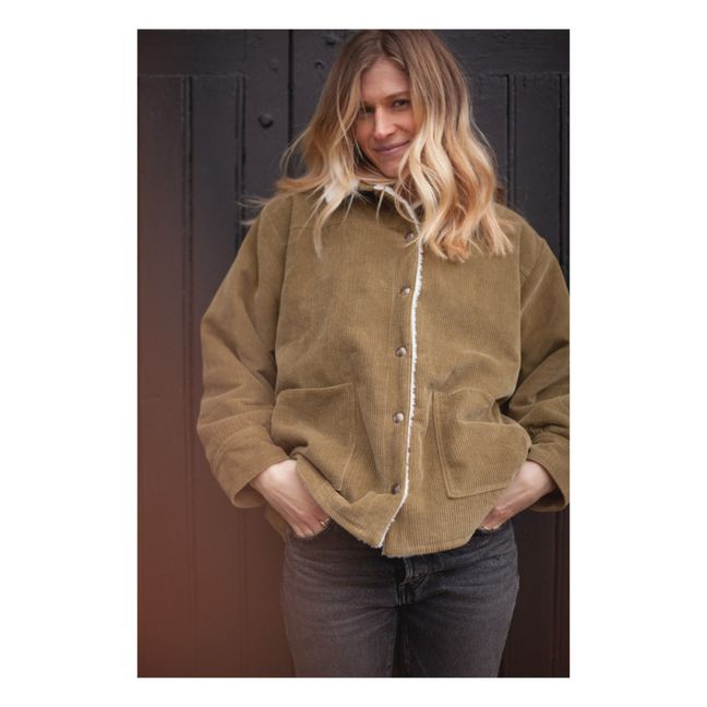 Brune Fleece-Lined Corduroy Coat - Women’s Collection - Verde militare