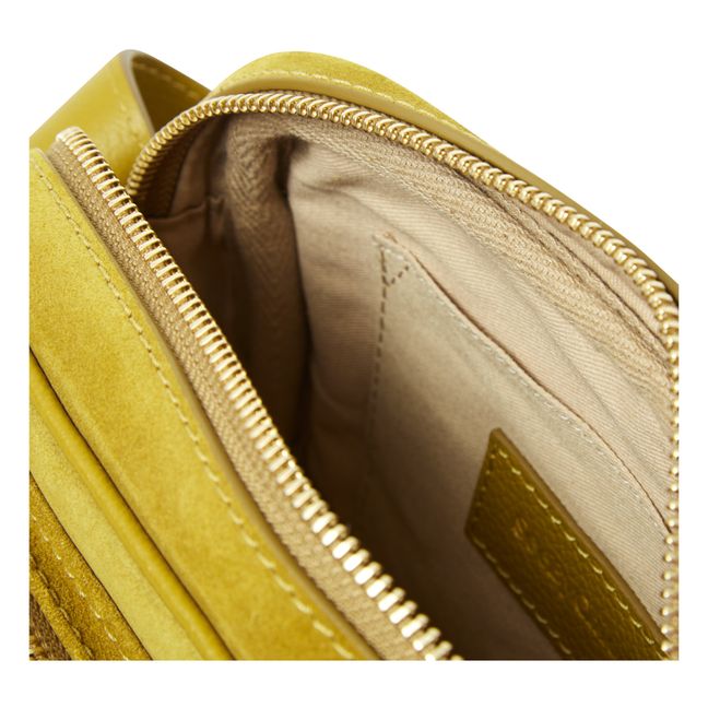 Hana Dual-Material Shoulder Bag Verde amarillo