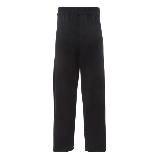 Ribbed Organic Cotton Trousers Negro