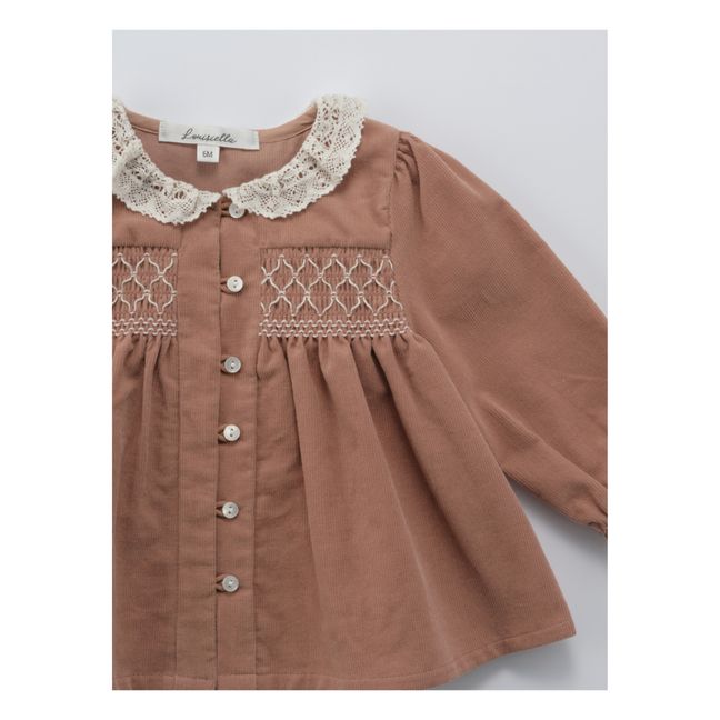 Veronica Embroidered Smocked Corduroy Blouse | Dusty Pink
