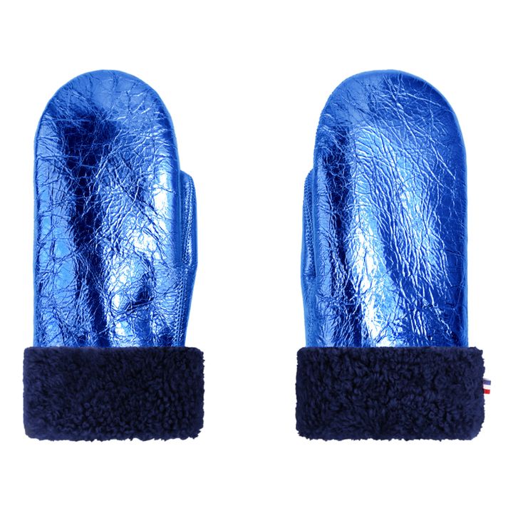 Merino Wool Sheepskin Metallic Mittens  - Adult Collection - Navy blue- Product image n°0