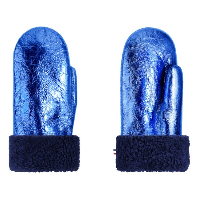 Merino Wool Sheepskin Metallic Mittens  - Adult Collection  | Azul Marino